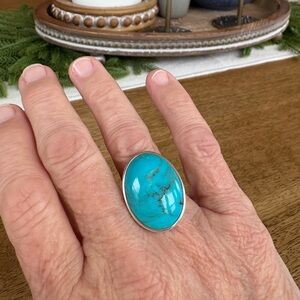 WHITNEY KELLY 925 Silver - Vintage Turquoise Oval Cocktail Ring Sz 7 - RG20537